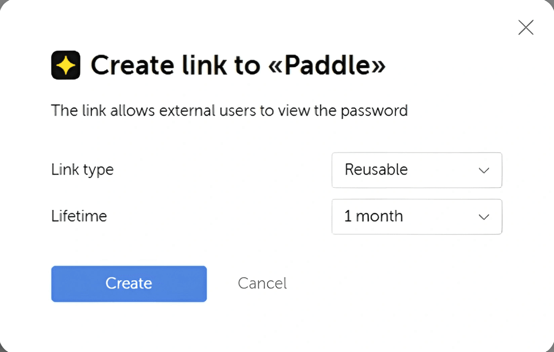 Passwork link settings: link type and lifetime